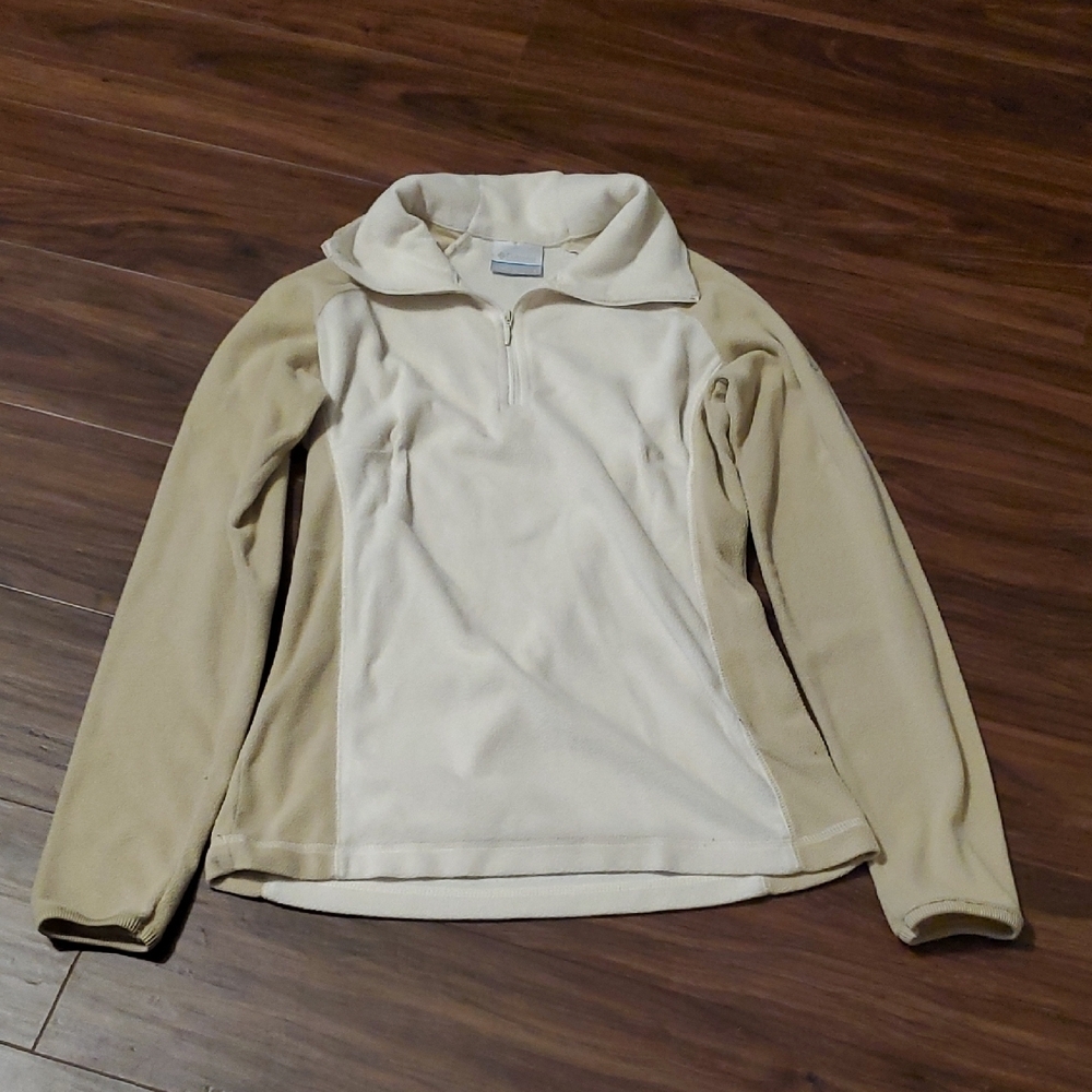 Columbia Cream and Tan Fleece Half-Zip Pullover Jacket